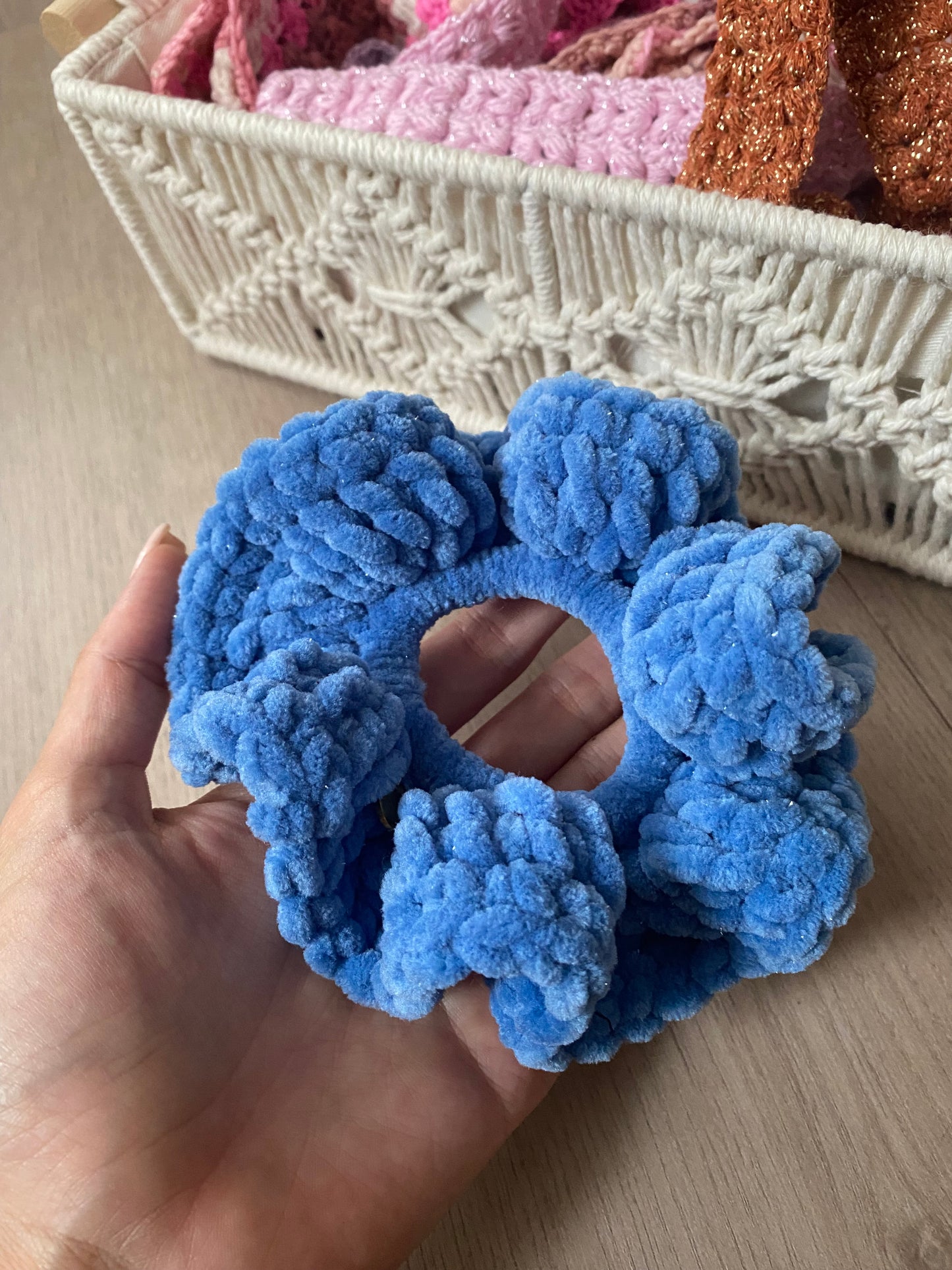 Scrunchie Francie Bleu azur pailleté - Large