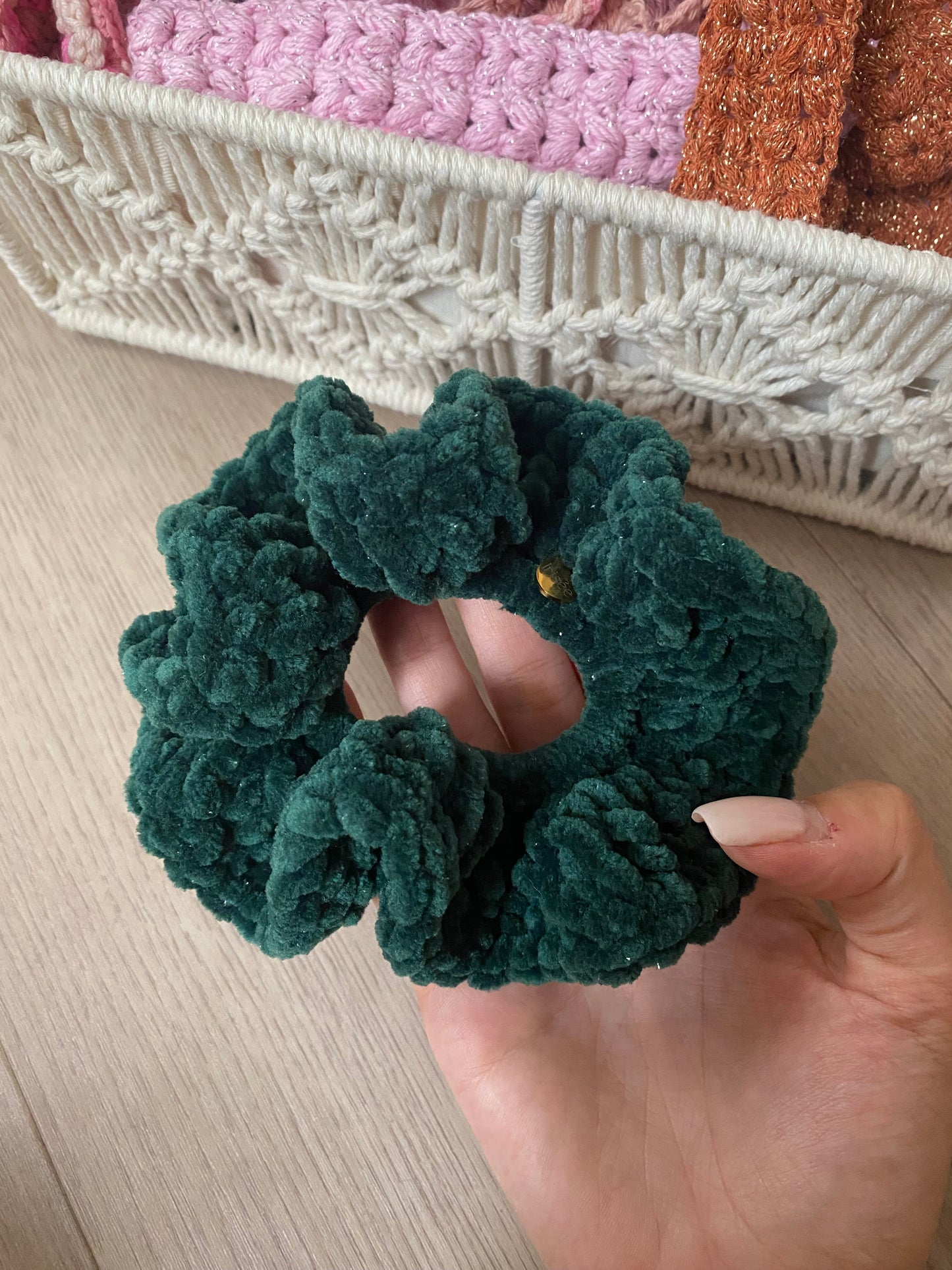 Scrunchie Francie Vert sapin pailleté - Large