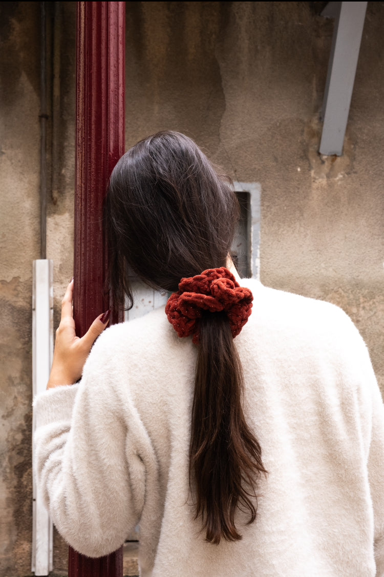 Scrunchie Francie Cuivré pailleté - Large - chouchous faits main au crochet ✨