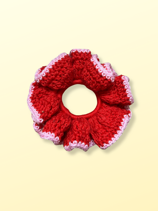 🪩 Scrunchie Dahlia - Rouge et rose