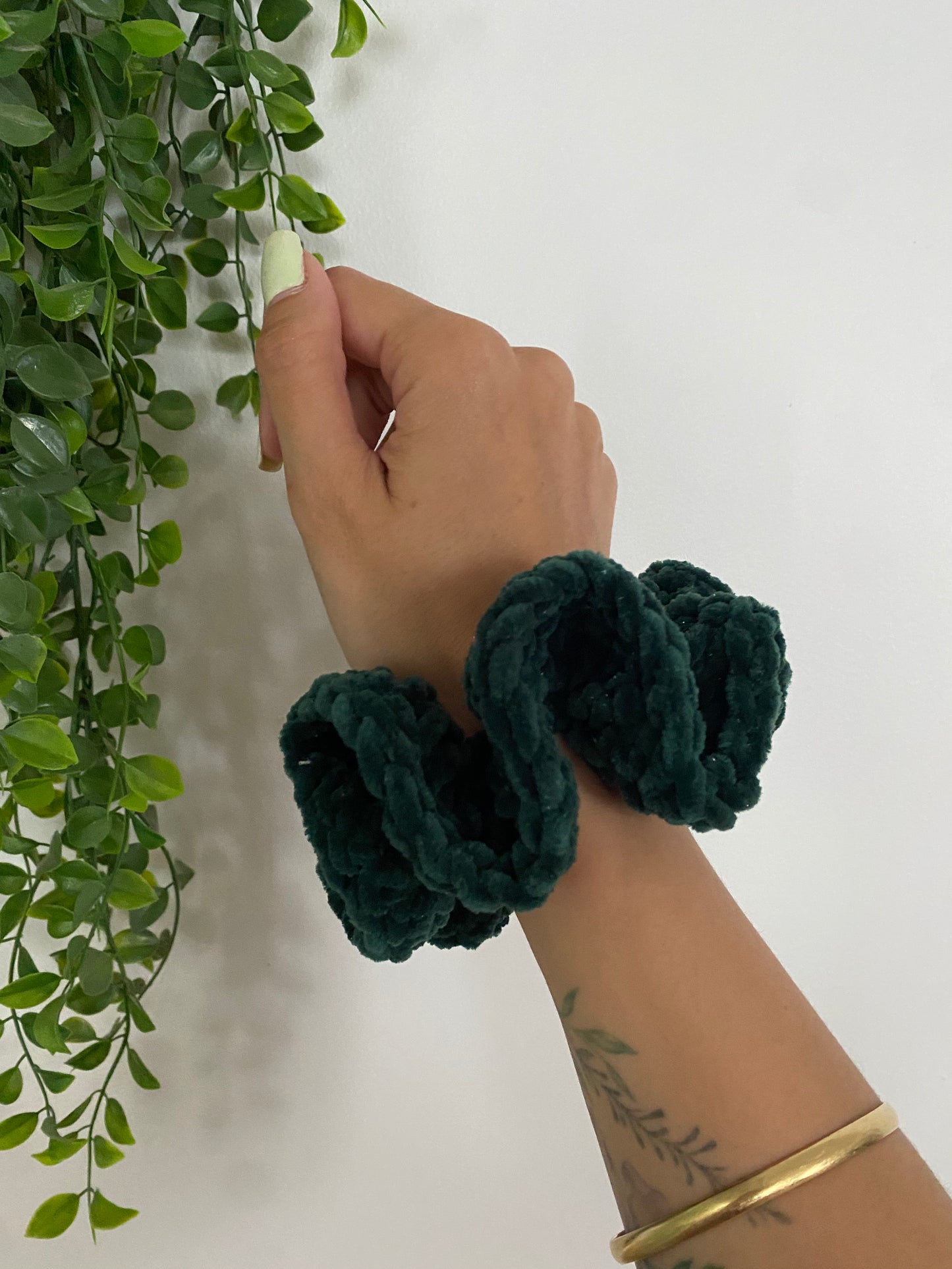 Scrunchie Francie Vert sapin pailleté - Large